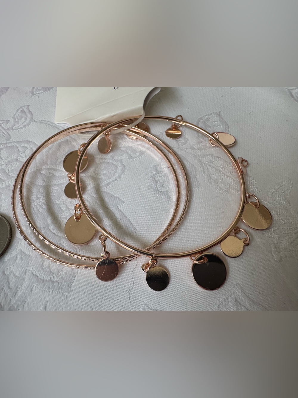 a new day Rose Gold Disc Charm Bangle Trio